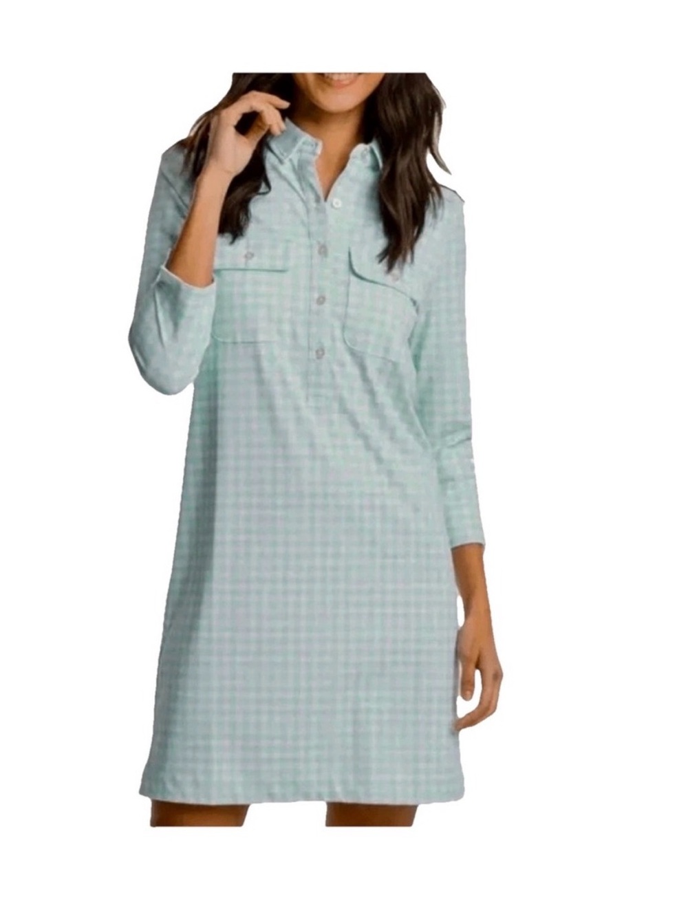 Southern Tide Jessica Green White Gingham Performance Dress Medium Golf Resort M
